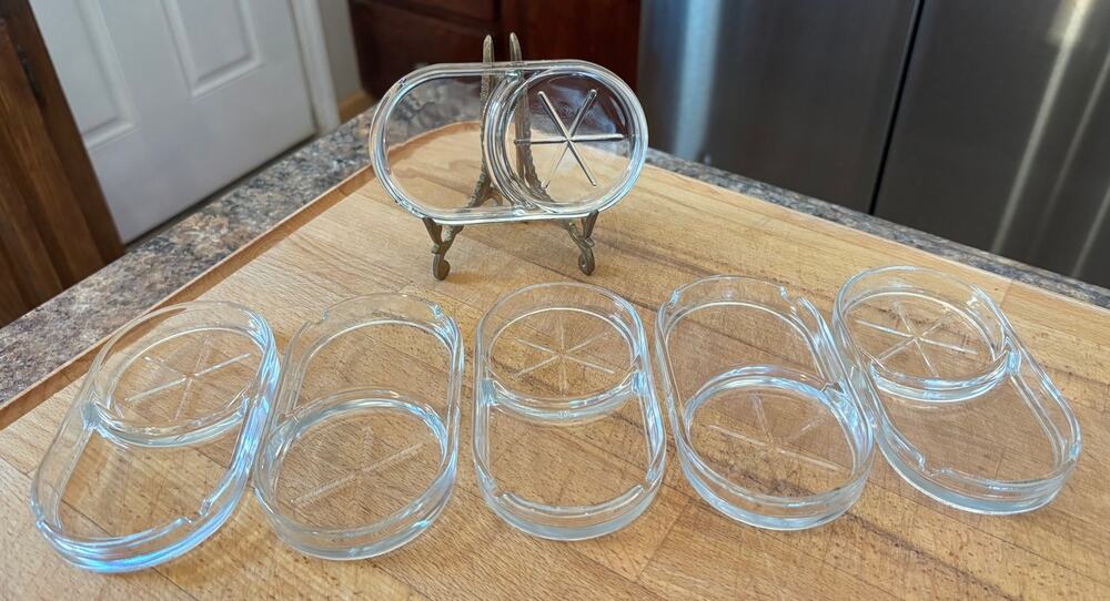 Vintage 1950s Fostoria Mademoiselle Sip N Smoke Ashtray Coasters Set of 6 MCM